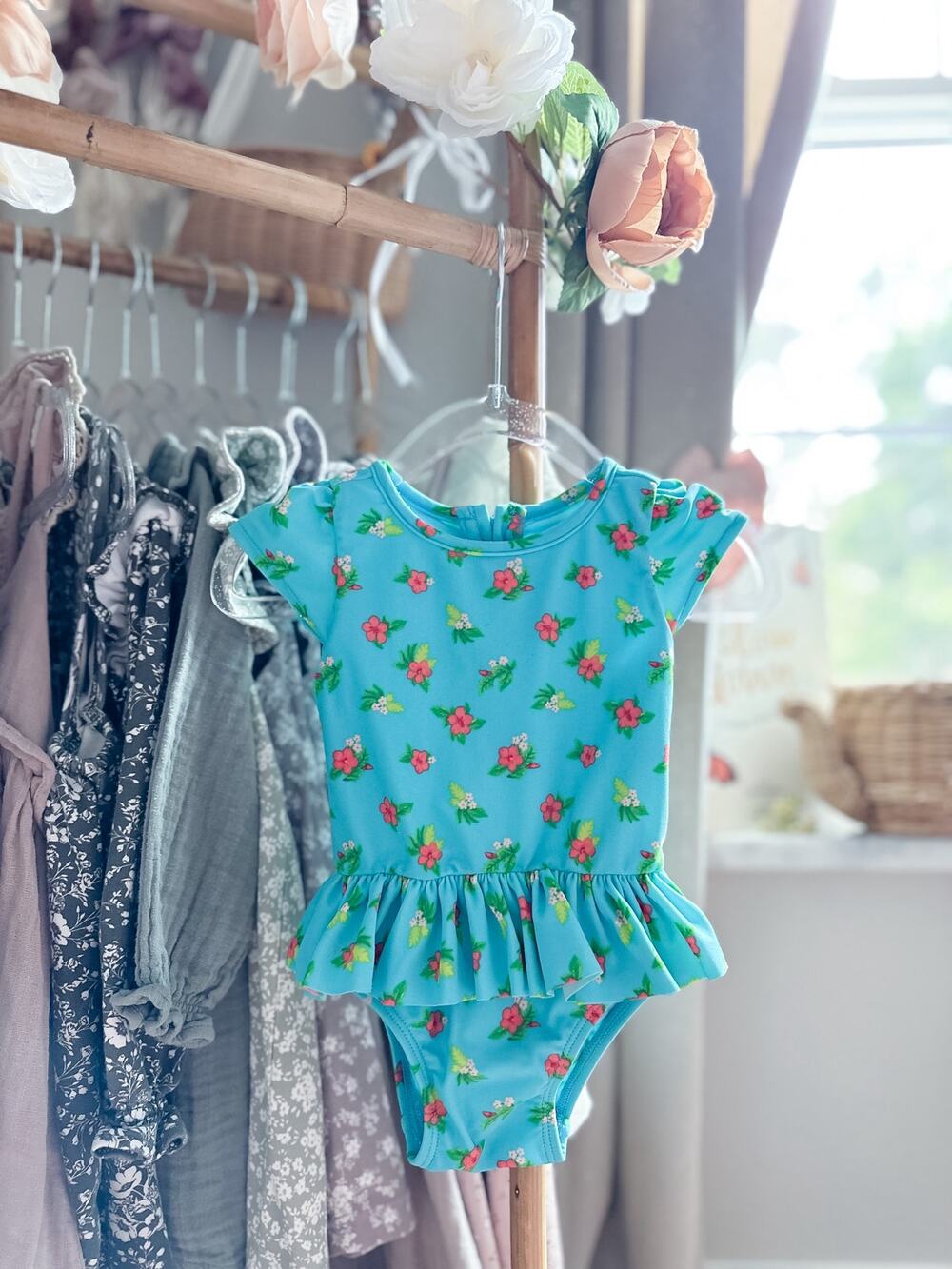 EUC Baby Gap Floral Peplum Boho Swimsuit 0-6mths